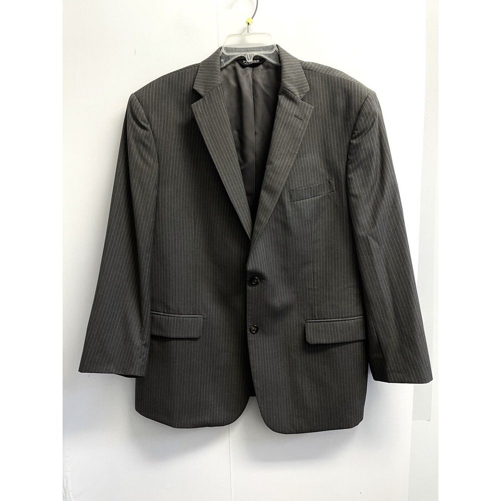 Jos A Bank Mens Pinstripe Suit Coat Jacket‎ 46R Gray 100% Wool Two Button Blazer